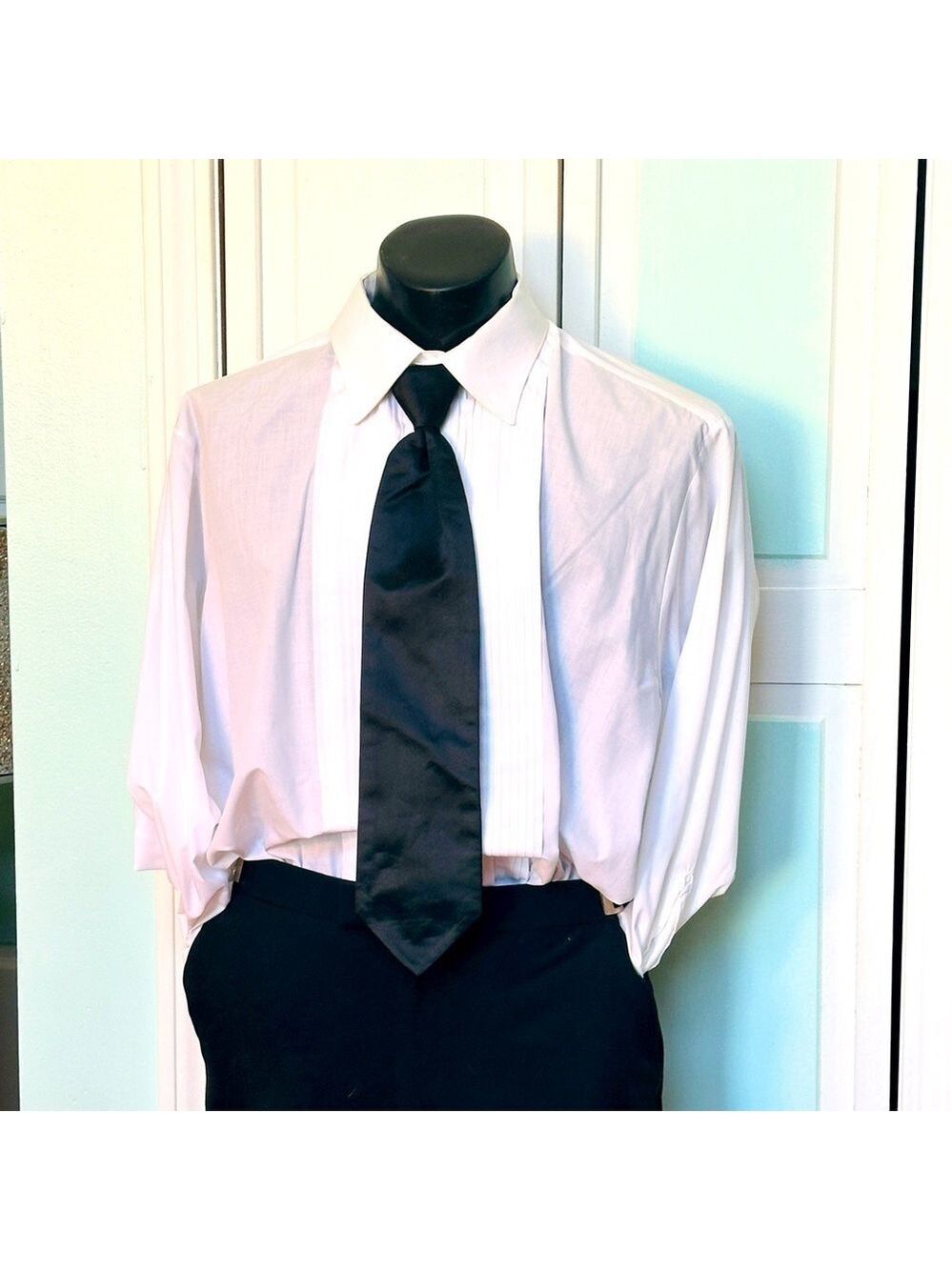 Classic Black Satin Tie Wedding Prom Tuxedo Pre Tied clip USED